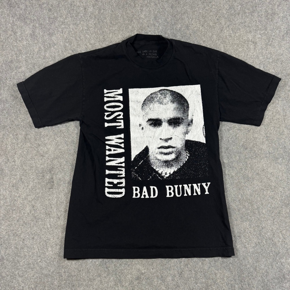 Bad Bunny T-Shirt Mens Small Black Most Wanted Tour 2024 Graphic Concert Tee